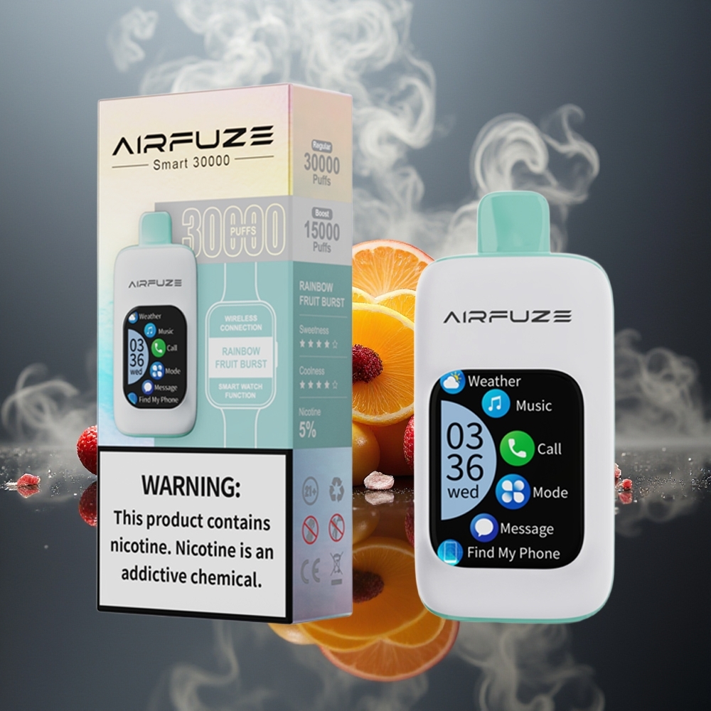 Partihandel Sverige AirFuze Smart 30000 Puffar Disposable Vape Regnbågens Fruktbristning 5% 900mAh Typ-C