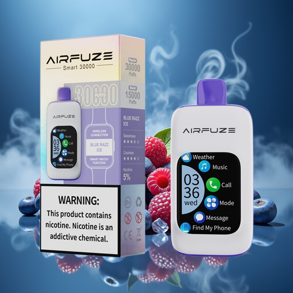 Partihandel Sverige AirFuze Smart 30000 Puffs Disposable 5% Blå Hallon Is 900mAh Type-C