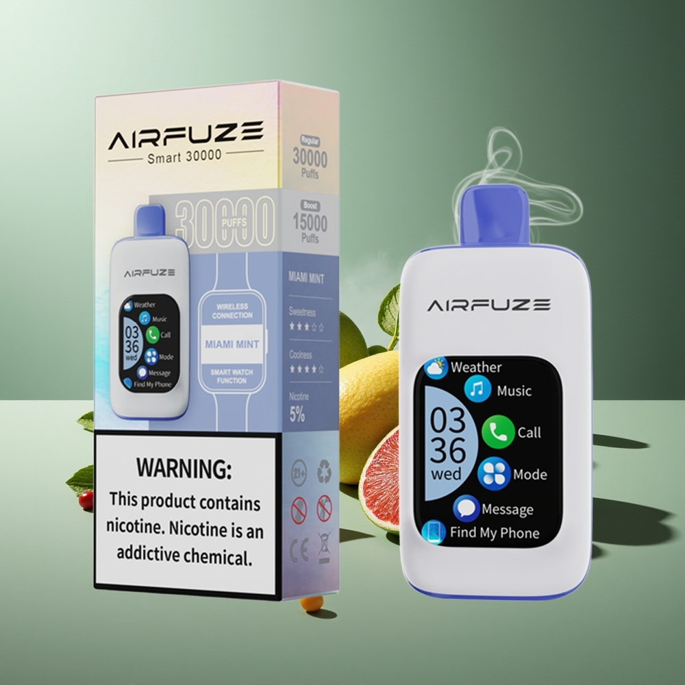 Partihandel Sverige AirFuze Smart 30000 Puffs Disposable Pod 5% Nikotin Miami Mynta 2.01\" TFT Touch