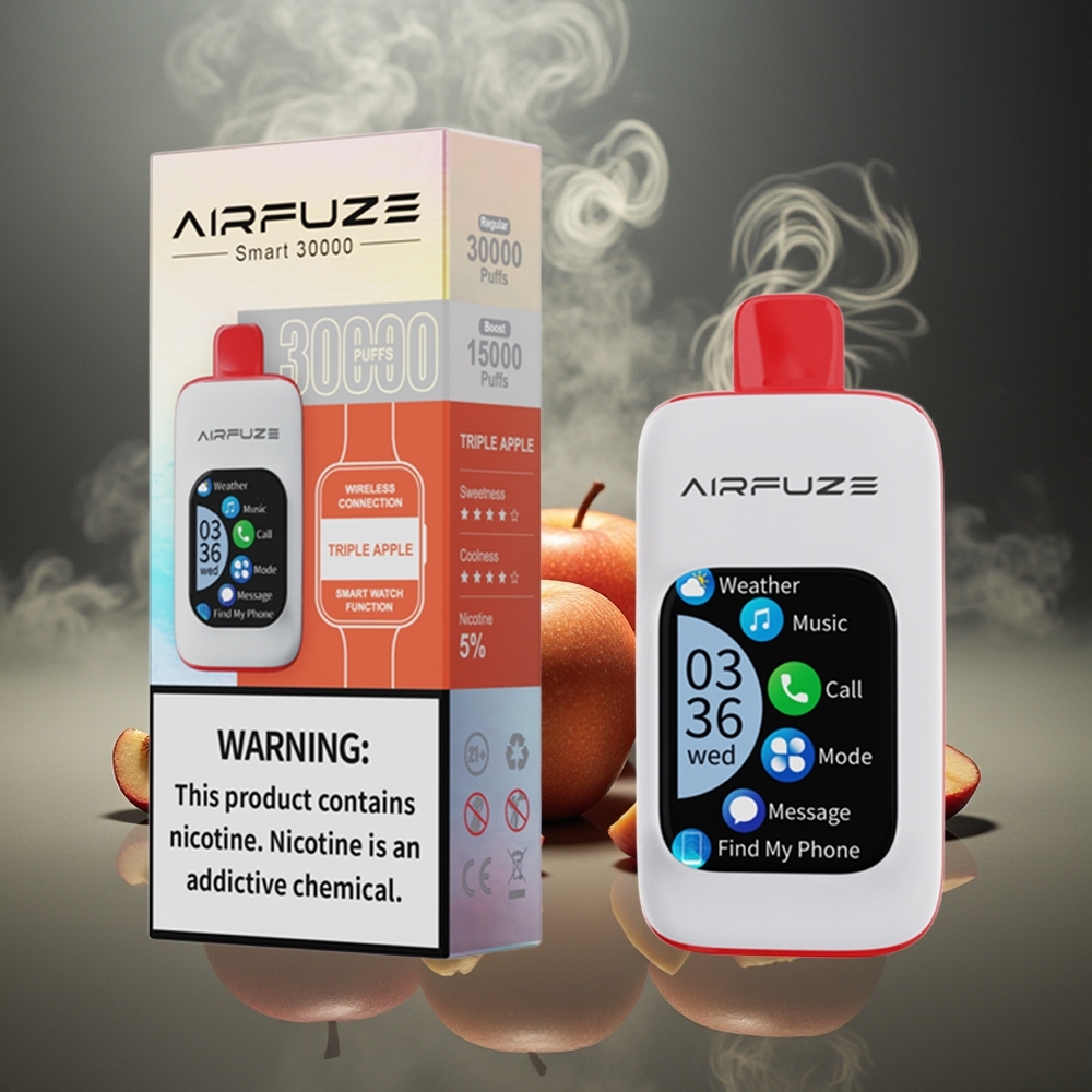 Partihandel Sverige AirFuze Smart 30000 Puffs Disposable Vape Trippeläpple 5% 900mAh Typ-C