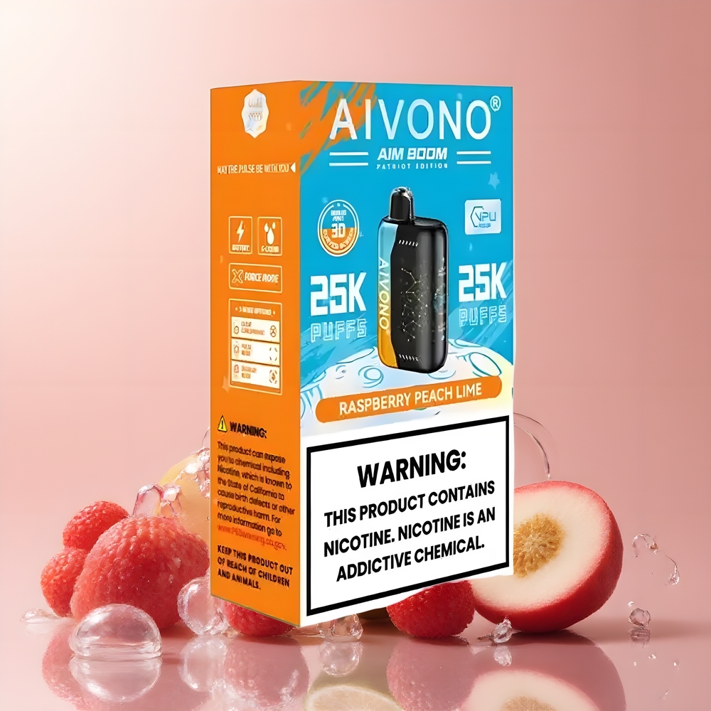 Partihandel Sverige Aivono AIM BOOM 25000 Puffs 28ml 650mAh 1.2ohm Hallon Persika Lime