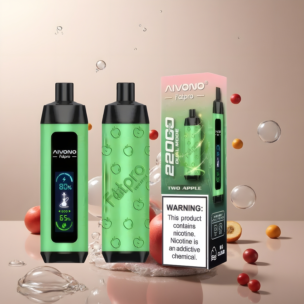 Partihandel Sverige Aivono Aim FATPRO 22000 Puffs Vape Två Äpple 28ml 5% Nicotine Dual Modes