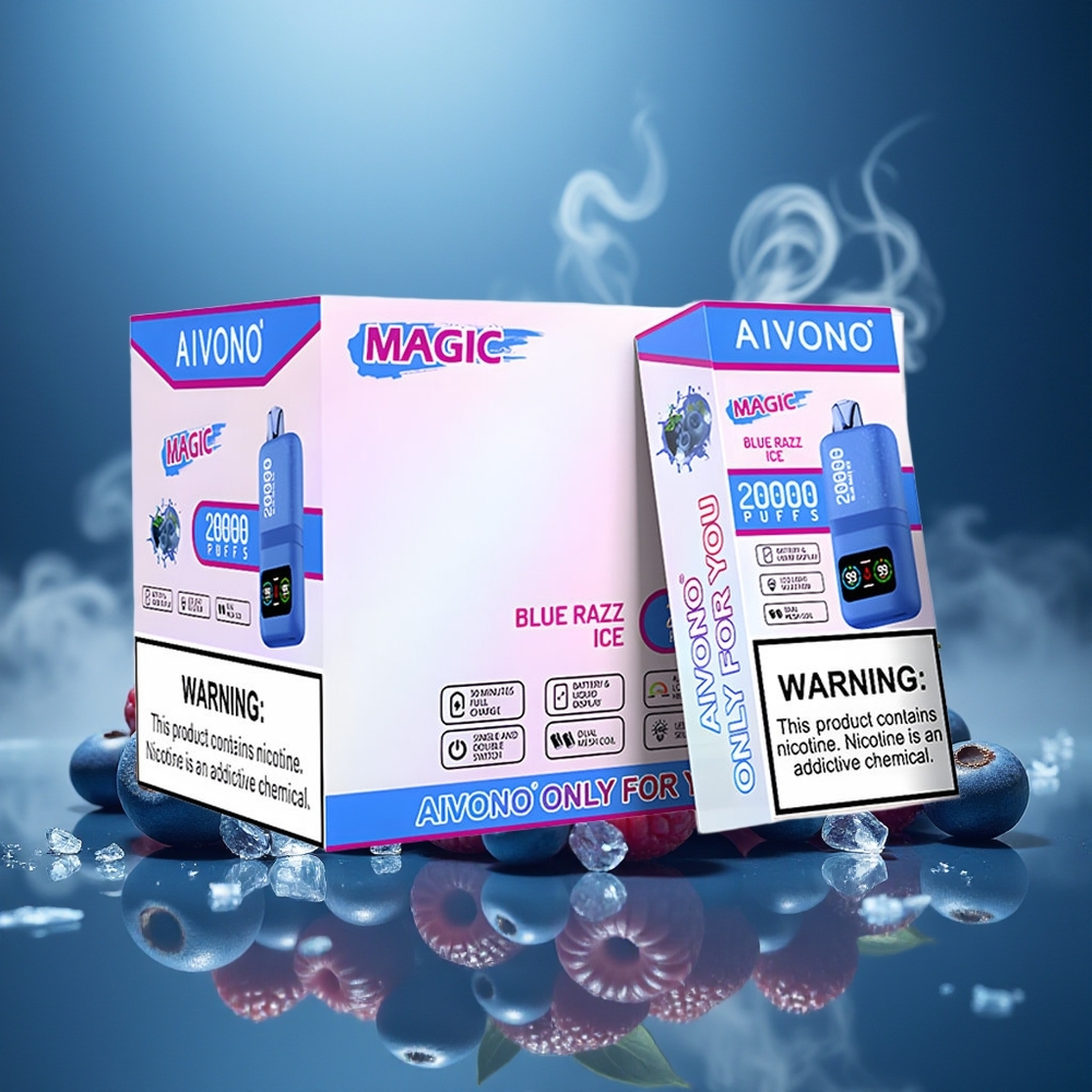 Partihandel Sverige Aivono AIM MAGIC 20000 Puffs Engångsvape Blå Hallon Is Dual Mesh Coils LCD
