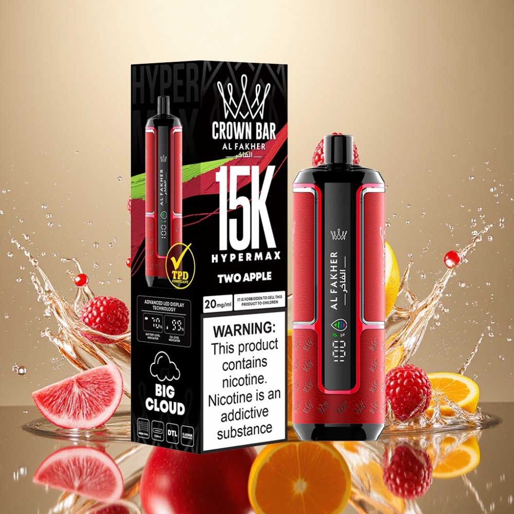 Partihandel Sverige Al Fakher Crown Bar 15K Engångs Vape Två Äpple 22ml 15000 puffar