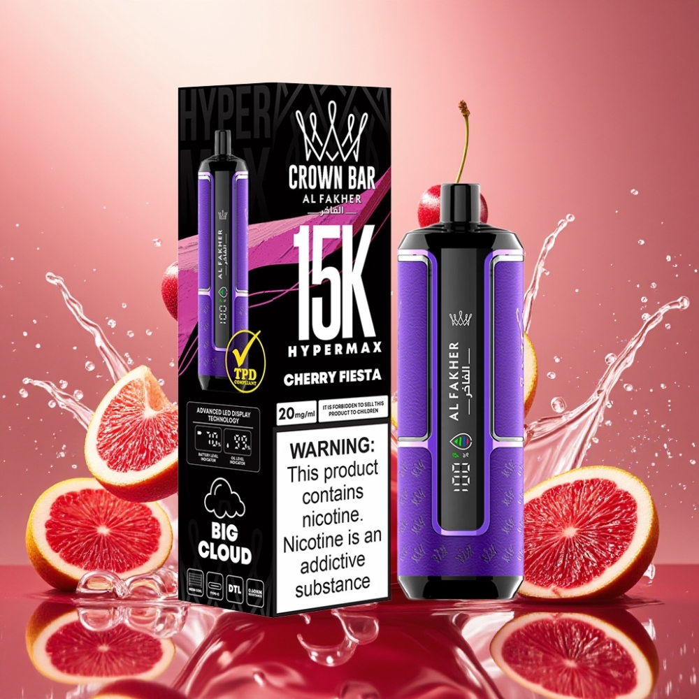 Partihandel Sverige Al Fakher Crown Bar 15K Hypermax 22ml 600mAh Typ-C Kirsebär Fest