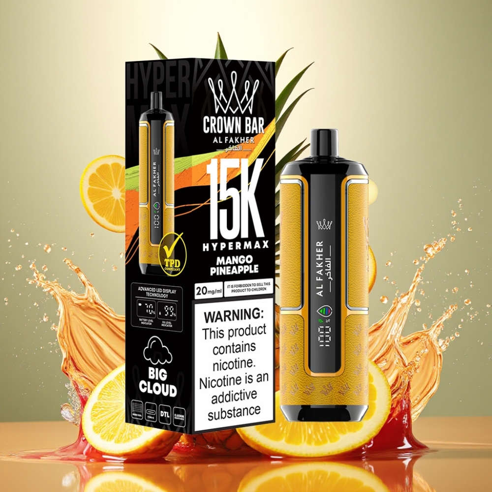 Partihandel Sverige Al Fakher Crown Bar 15K Hypermax Direkt-till-lunga 22ml Mango Ananas