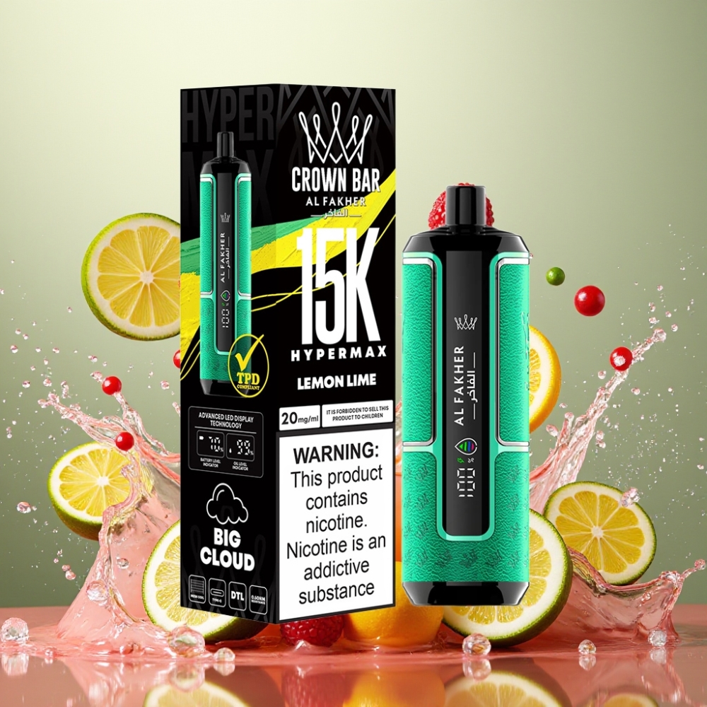 Partihandel Sverige Al Fakher Crown Bar 15K Hypermax Engångs Vape Citron Lime 22ml 600mAh