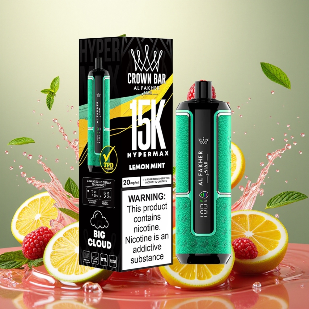 Partihandel Sverige Al Fakher Crown Bar 15K Hypermax Engångs Vape Citron Mynta 22ml 600mAh