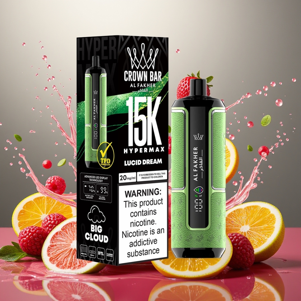 Partihandel Sverige Al Fakher Crown Bar 15K Hypermax Engångs Vape Kit Ljus Dröm 22ml 600mAh Type-C 20mg DTL