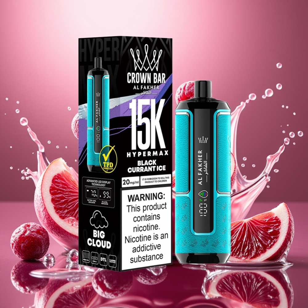 Partihandel Sverige Al Fakher Crown Bar 15K Hypermax Engångs Vape Svartvinbär Is