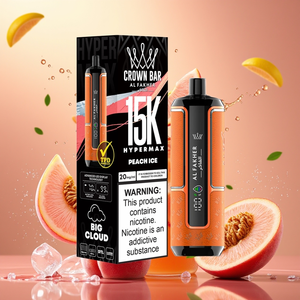 Partihandel Sverige Al Fakher Crown Bar 15K Hypermax Persika Is 22ml 600mAh Typ-C DTL