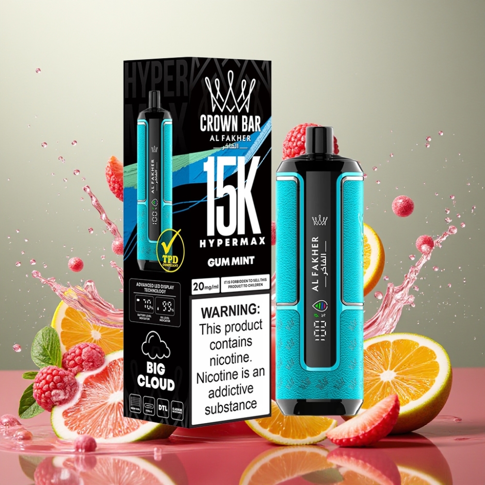 Partihandel Sverige Al Fakher Crown Bar 15K Hypermax Tuggmynta 22ml 600mAh Type-C