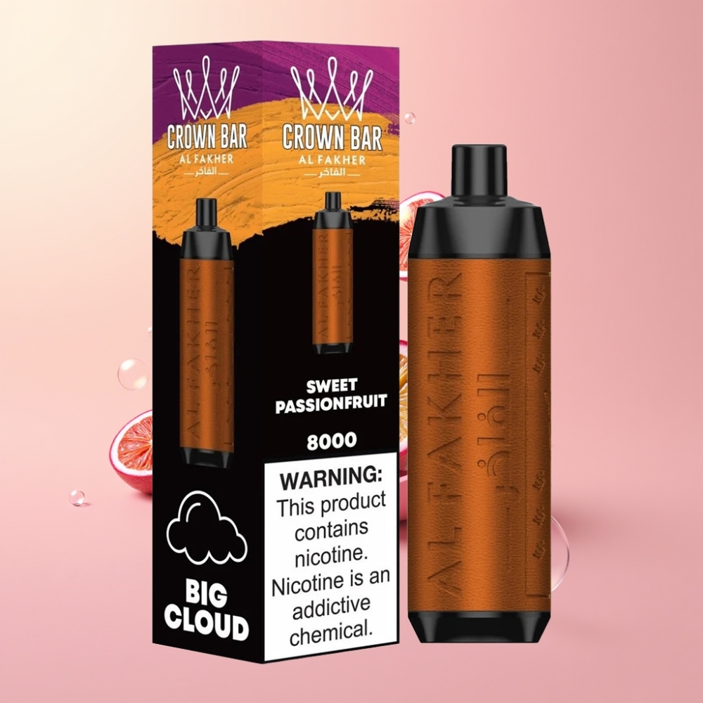Partihandel Sverige Al Fakher Crown Bar 8000 18ml Söt Passionfrukt USB-C 5mg