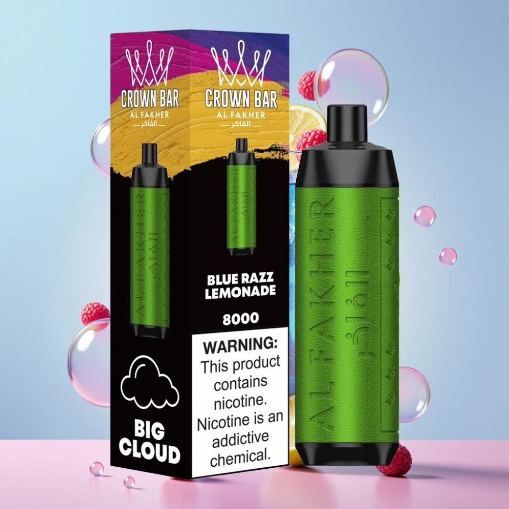 Partihandel Sverige Al Fakher Crown Bar 8000 Blå Hallon Lemonad 5mg 18ml USB-C 600mAh