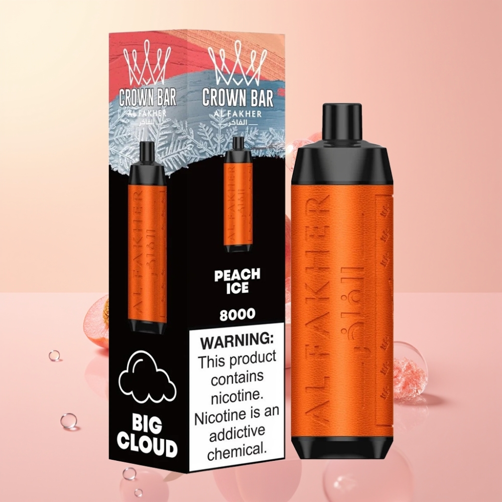 Partihandel Sverige Al Fakher Crown Bar 8000 Crystal 18ml 5mg 600mAh Persika Is Vape