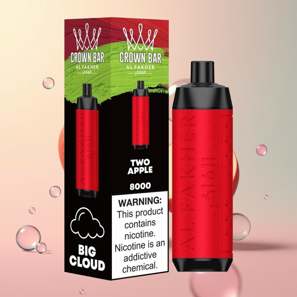 Partihandel Sverige Al Fakher Crown Bar 8000 Crystal Engångs Vape Två Äpplen 600mah USB-C 18ml 5mg 0.6ohm