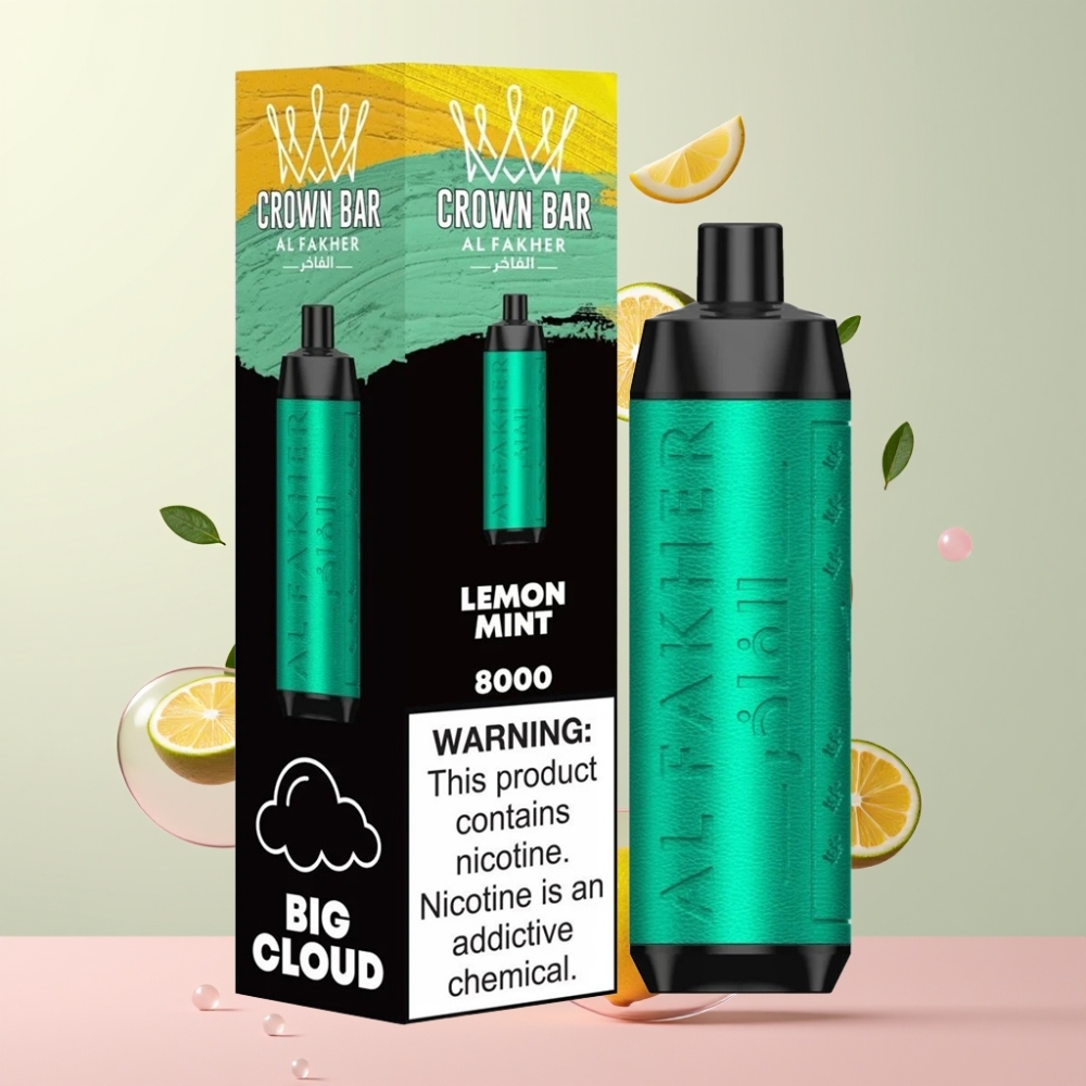 Partihandel Sverige Al Fakher Crown Bar 8000 Kristall Engångs Vape Citron Mynta 18ml 5mg 600mAh
