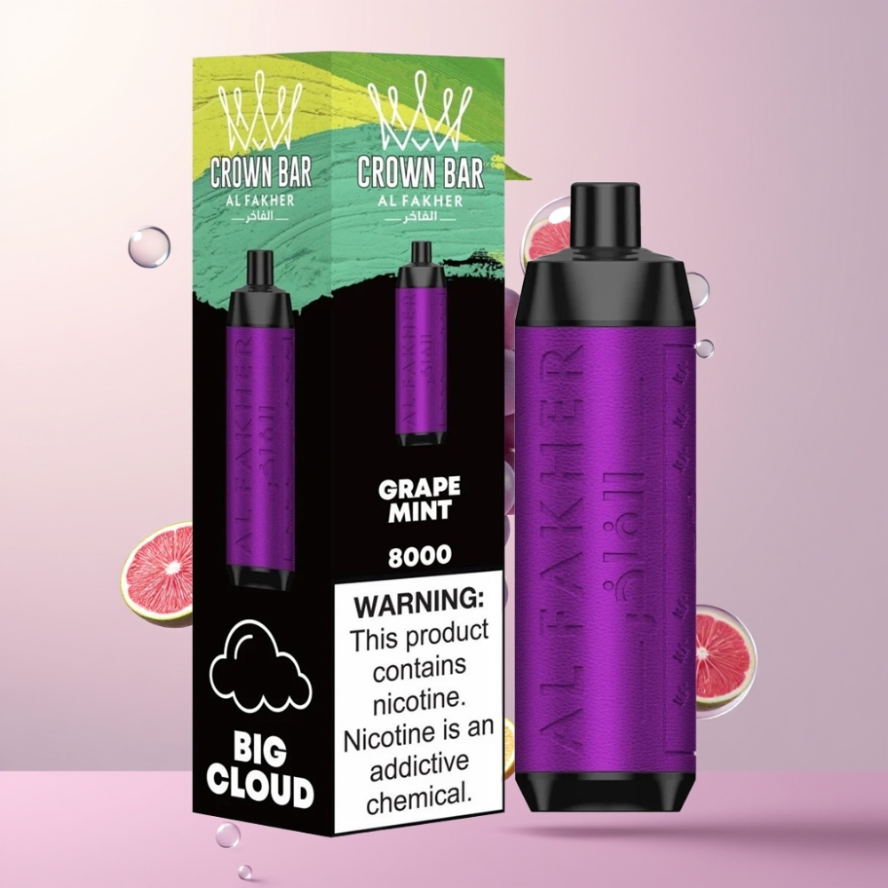 Partihandel Sverige Al Fakher Crown Bar 8000 Kristall Engångs Vape Druva Mynta 18ml 600mAh