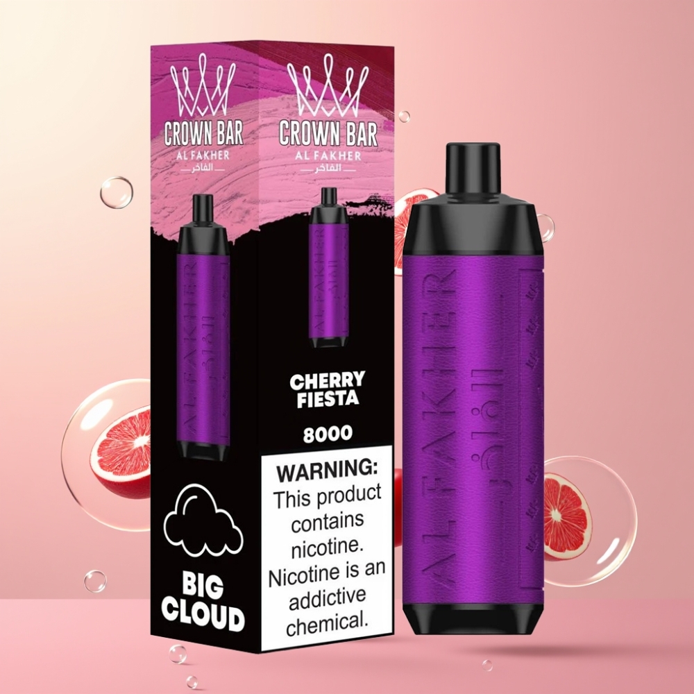 Partihandel Sverige Al Fakher Crown Bar 8000 Kristall Engångs Vape Körsbärsfest 600mAh USB-C 18ml