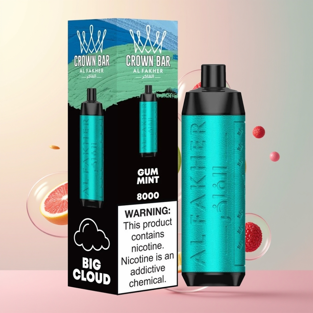 Partihandel Sverige Al Fakher Crown Bar 8000 Kristall Engångs Vape Tuggummi Mynta 600mah 18ml 5mg