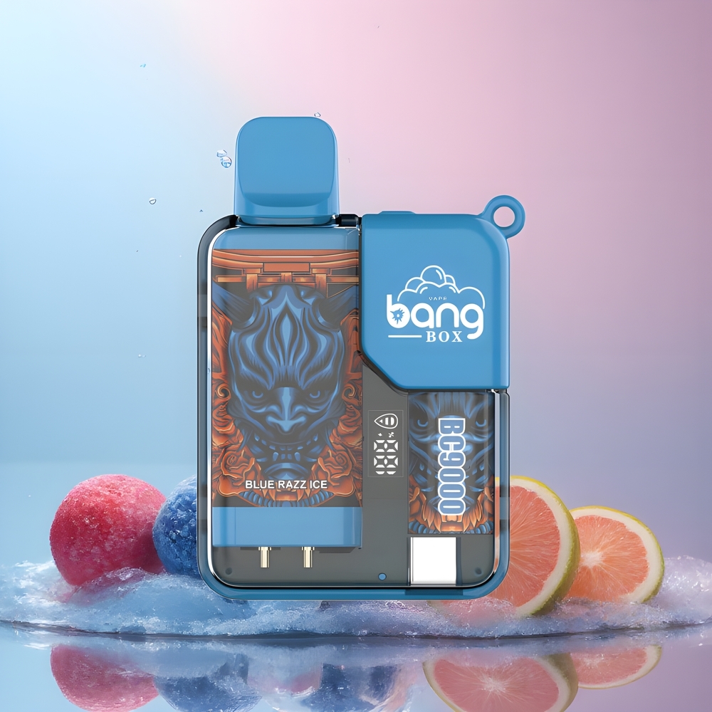 Partihandel Sverige Bang Box 9000 Puffs Blå Hallon Is 14ml 650mAh Type-C
