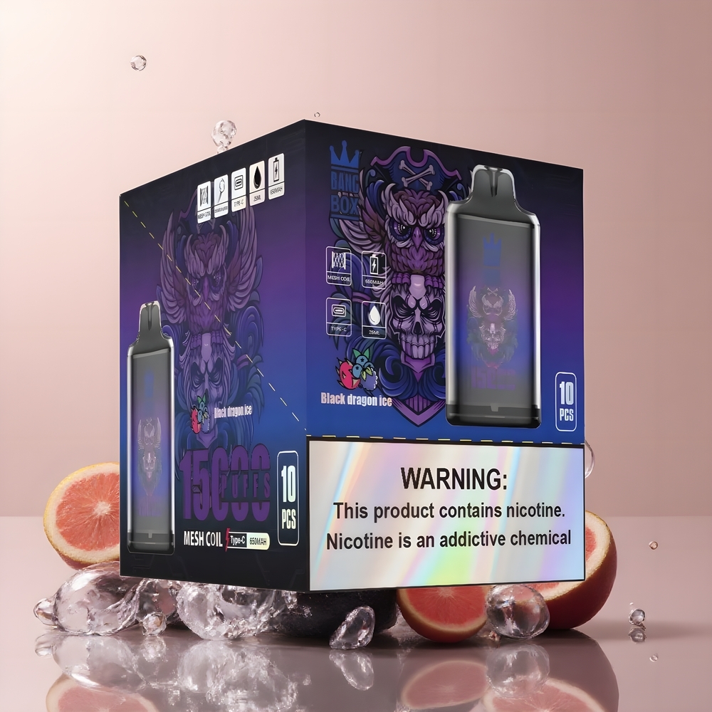 Partihandel Sverige Bang Box King 15000 23ml Svart Drake Is 0%/2%/3%/5% 650mAh TYPE-C 1x10