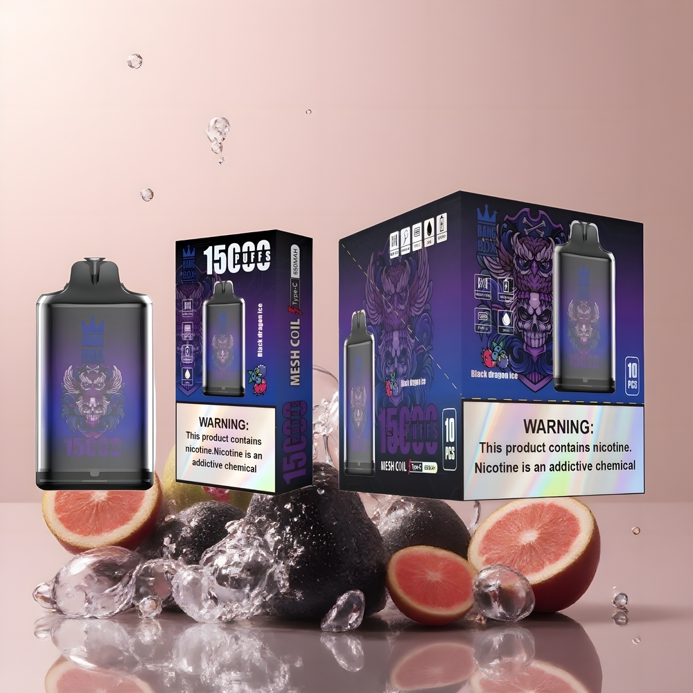 Partihandel Sverige Bang Box King 15000 23ml Svart Drake Is 0%/2%/3%/5% 650mAh TYPE-C 1x10