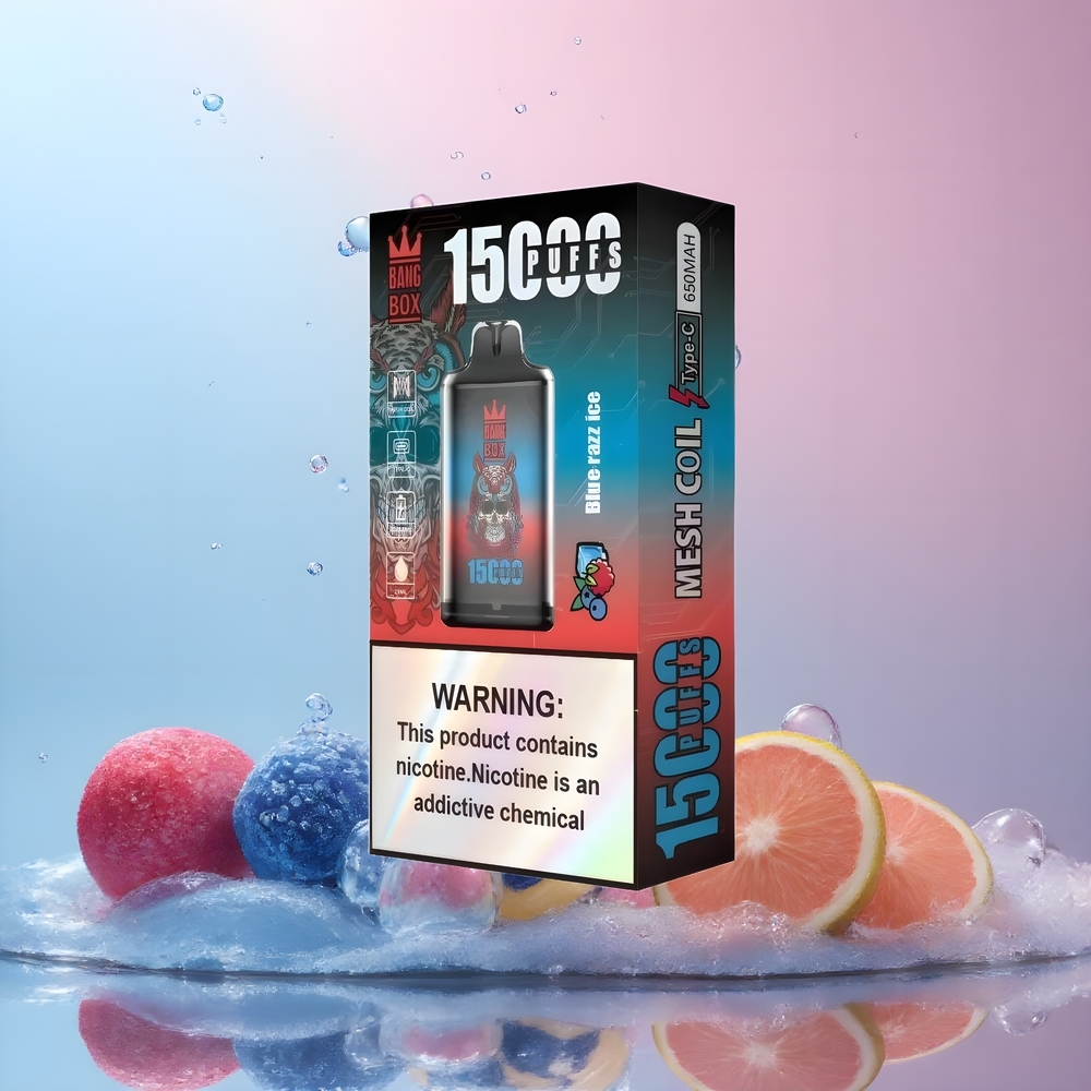 Partihandel Sverige Bang Box King 15000 Puffs Engångs Vape Blå Hallon Is 23ml 5% 650mAh TYPE-C