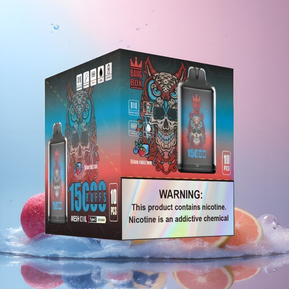 Partihandel Sverige Bang Box King 15000 Puffs Engångs Vape Blå Hallon Is 23ml 5% 650mAh TYPE-C