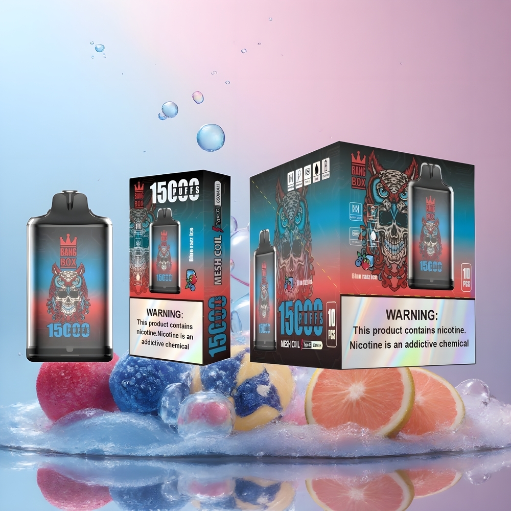 Partihandel Sverige Bang Box King 15000 Puffs Engångs Vape Blå Hallon Is 23ml 5% 650mAh TYPE-C