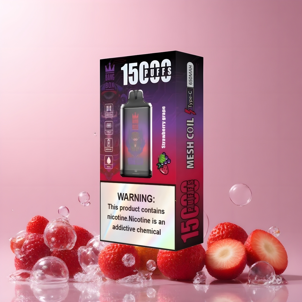 Partihandel Sverige Bang Box King 15000 Puffs Engångs Vape Jordgubb Druva 23ml 5% TYPE-C