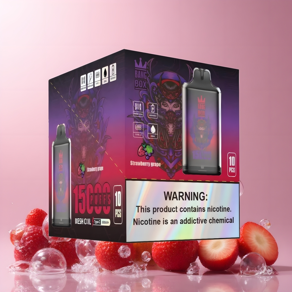 Partihandel Sverige Bang Box King 15000 Puffs Engångs Vape Jordgubb Druva 23ml 5% TYPE-C