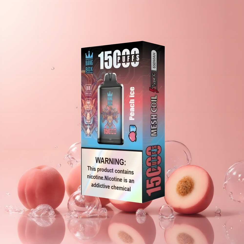 Partihandel Sverige Bang Box King 15000 Puffs Engångs Vape Persika Is 23ml 5% 650mAh TYPE-C