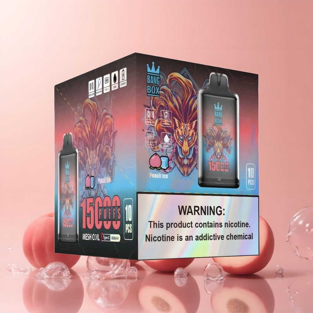 Partihandel Sverige Bang Box King 15000 Puffs Engångs Vape Persika Is 23ml 5% 650mAh TYPE-C