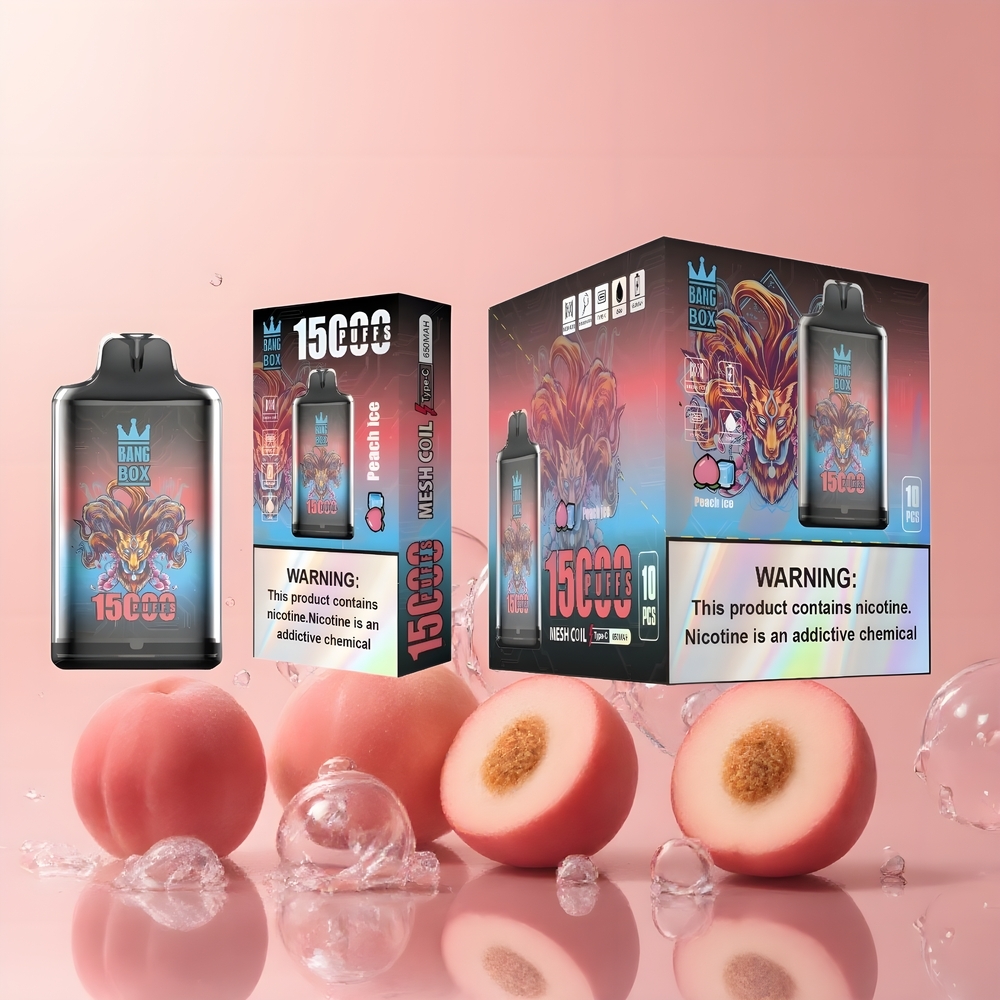 Partihandel Sverige Bang Box King 15000 Puffs Engångs Vape Persika Is 23ml 5% 650mAh TYPE-C