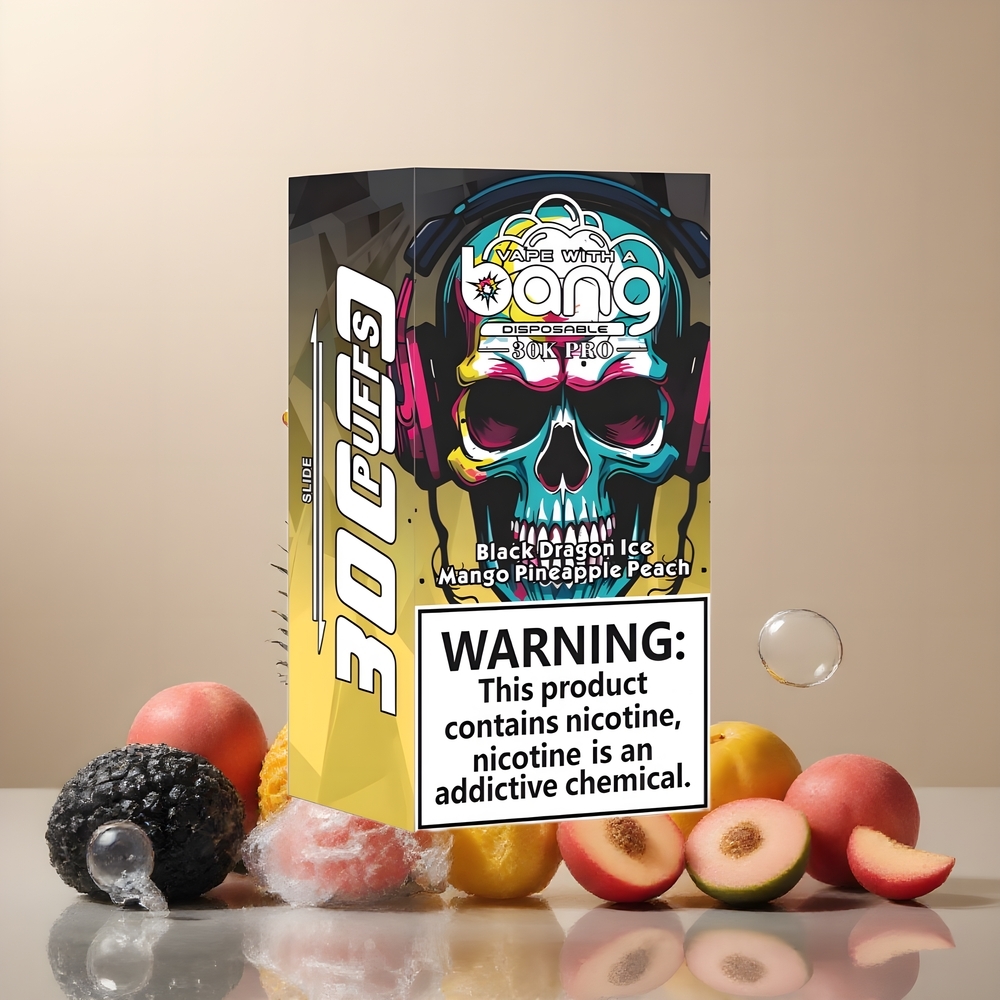 Partihandel Sverige Bang 30K Pro 30000 Puffs Svart Drake Is & Mango Ananas Persika Dual-Smak System 36ml