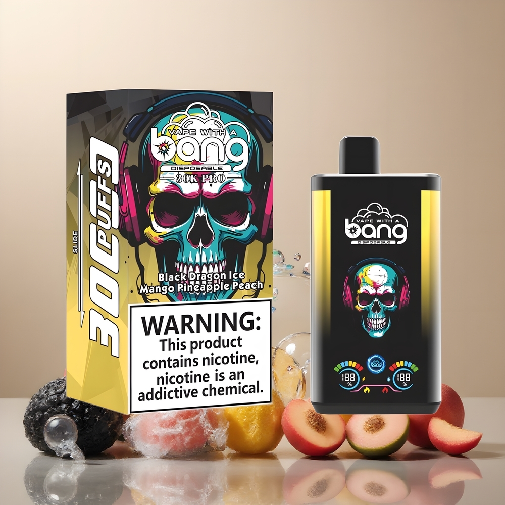 Partihandel Sverige Bang 30K Pro 30000 Puffs Svart Drake Is & Mango Ananas Persika Dual-Smak System 36ml