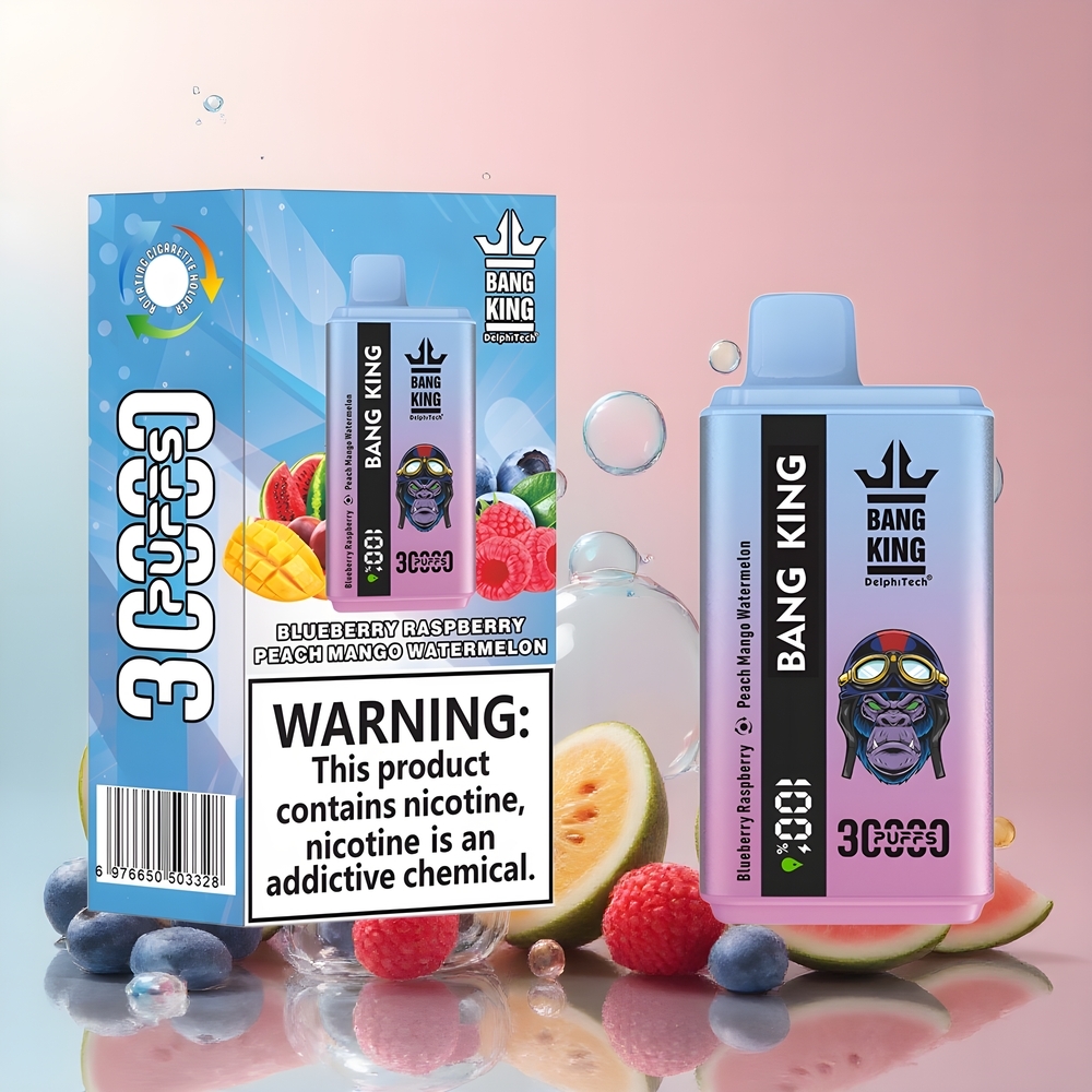 Partihandel Sverige Bang King 30000 Puffs 36ml 550mAh 1.2 Mesh Dual Coil Type-C Blåbär Hallon Persika Mango Vattenmelon