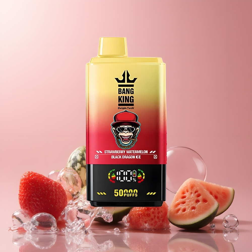 Partihandel Sverige Bang King 50000 Jordgubb Vattenmelon Svart Drake Is 50ml 850mAh
