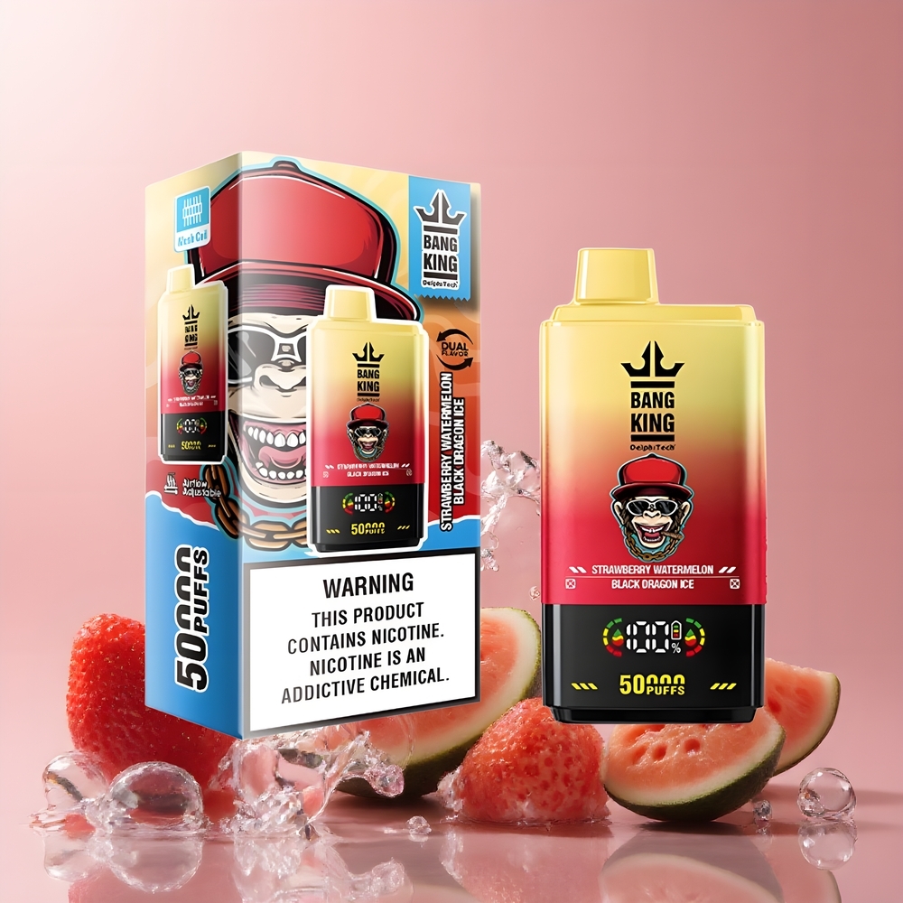 Partihandel Sverige Bang King 50000 Jordgubb Vattenmelon Svart Drake Is 50ml 850mAh