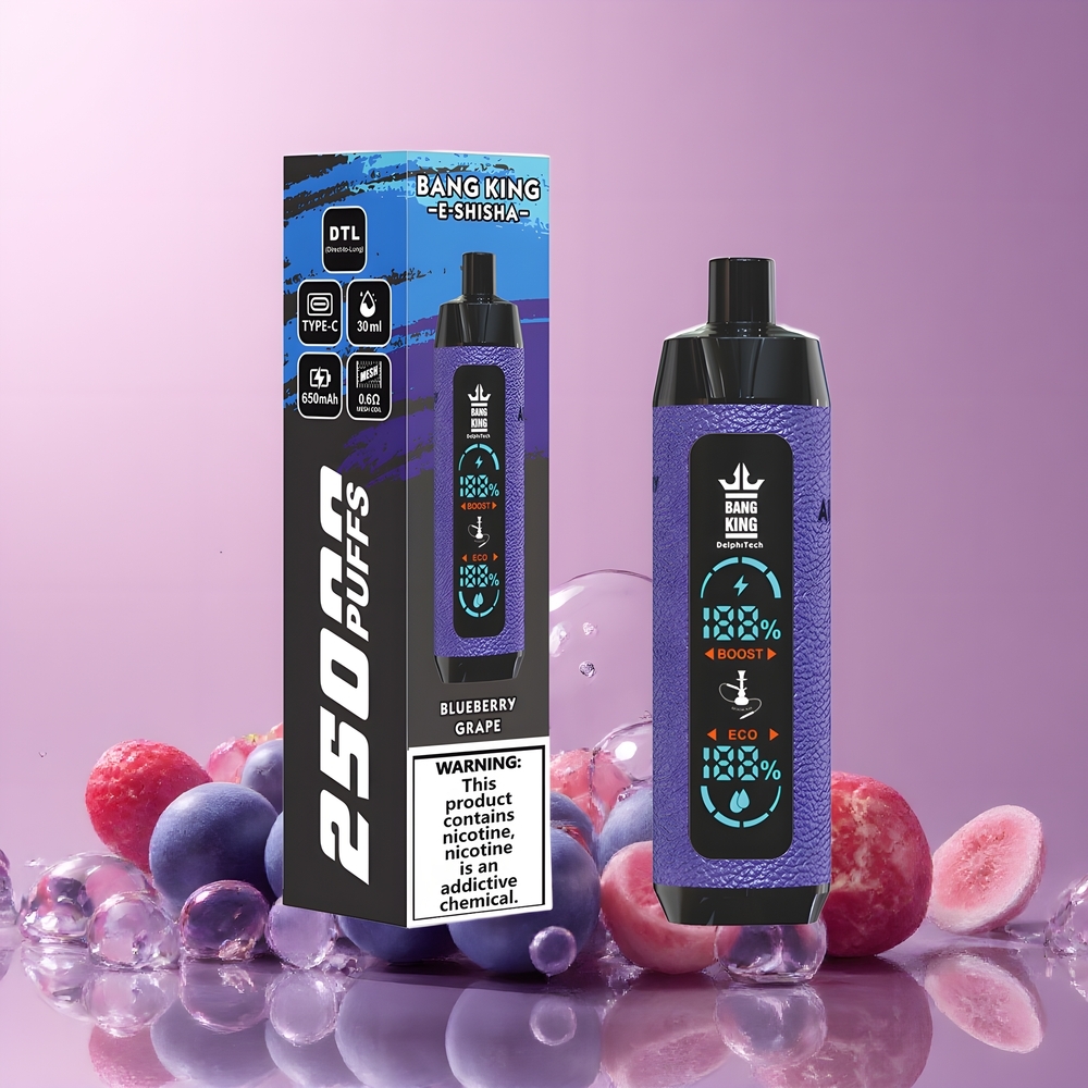 Partihandel Sverige Bang King Shisha 25000 Puffs Blåbär Druva 30ml 650mAh Mesh 0.6 Ohm Type-C