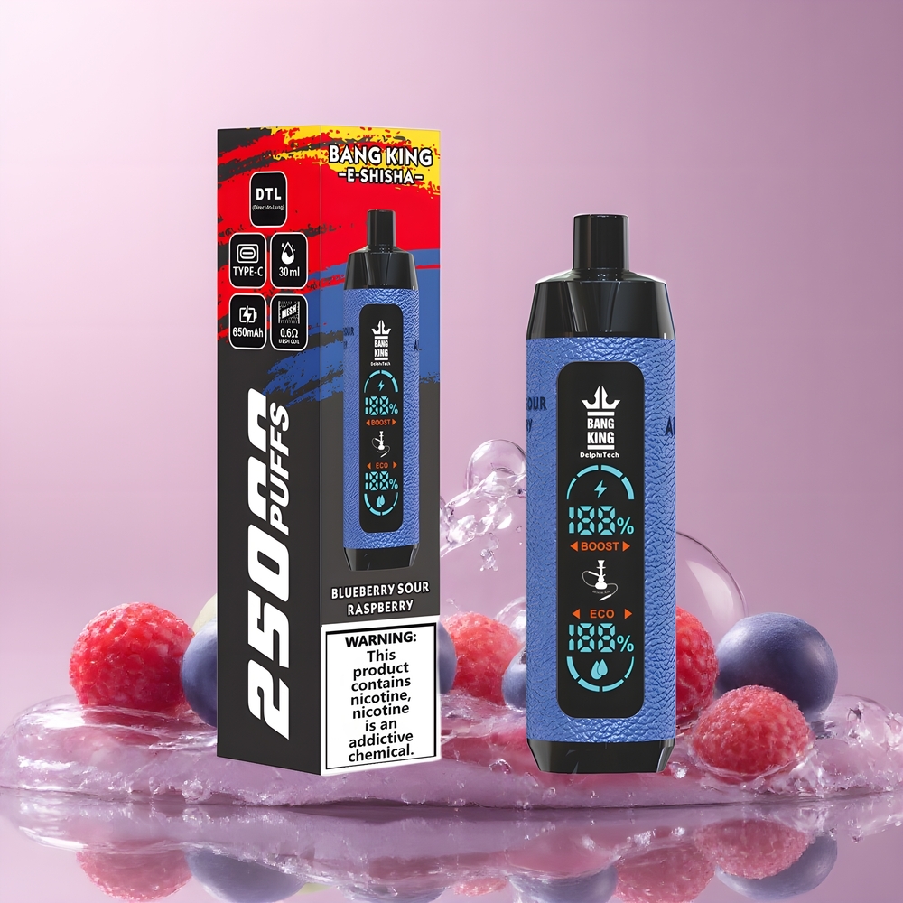 Partihandel Sverige Bang King Shisha 25000 Puffs Blåbär Sur Hallon 30ml 650mAh Mesh Coil