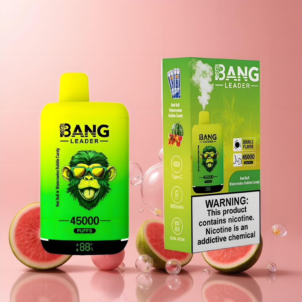 Partihandel Sverige Bang Leader 45000 Puffs Dual Smak Röd Tjur Vattenmelon Bubbla Godis Smart Skärm