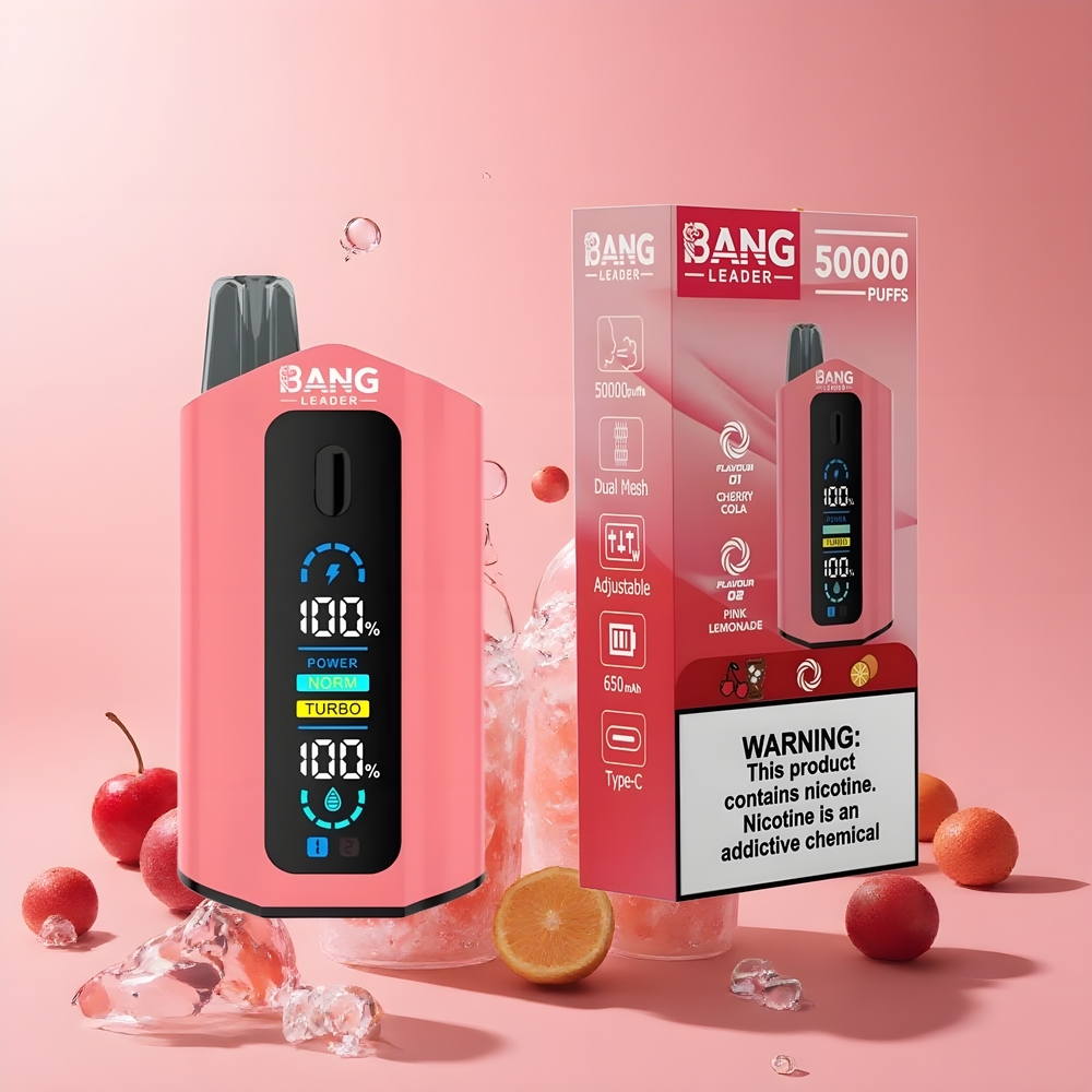 Partihandel Sverige Bang Leader 50000 Puffs 13400mAh Typ-C KörsbärsCola Rosa Lemonad