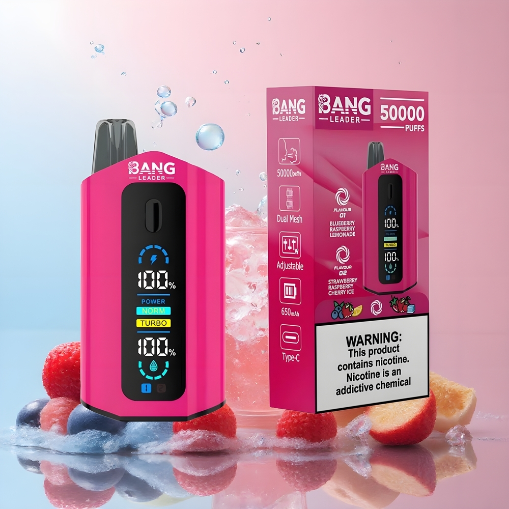 Partihandel Sverige Bang Leader 50000 Puffs Blåbär Hallon Lemonad Jordgubb Hallon Körsbär Is 13400mAh 36ml Typ-C