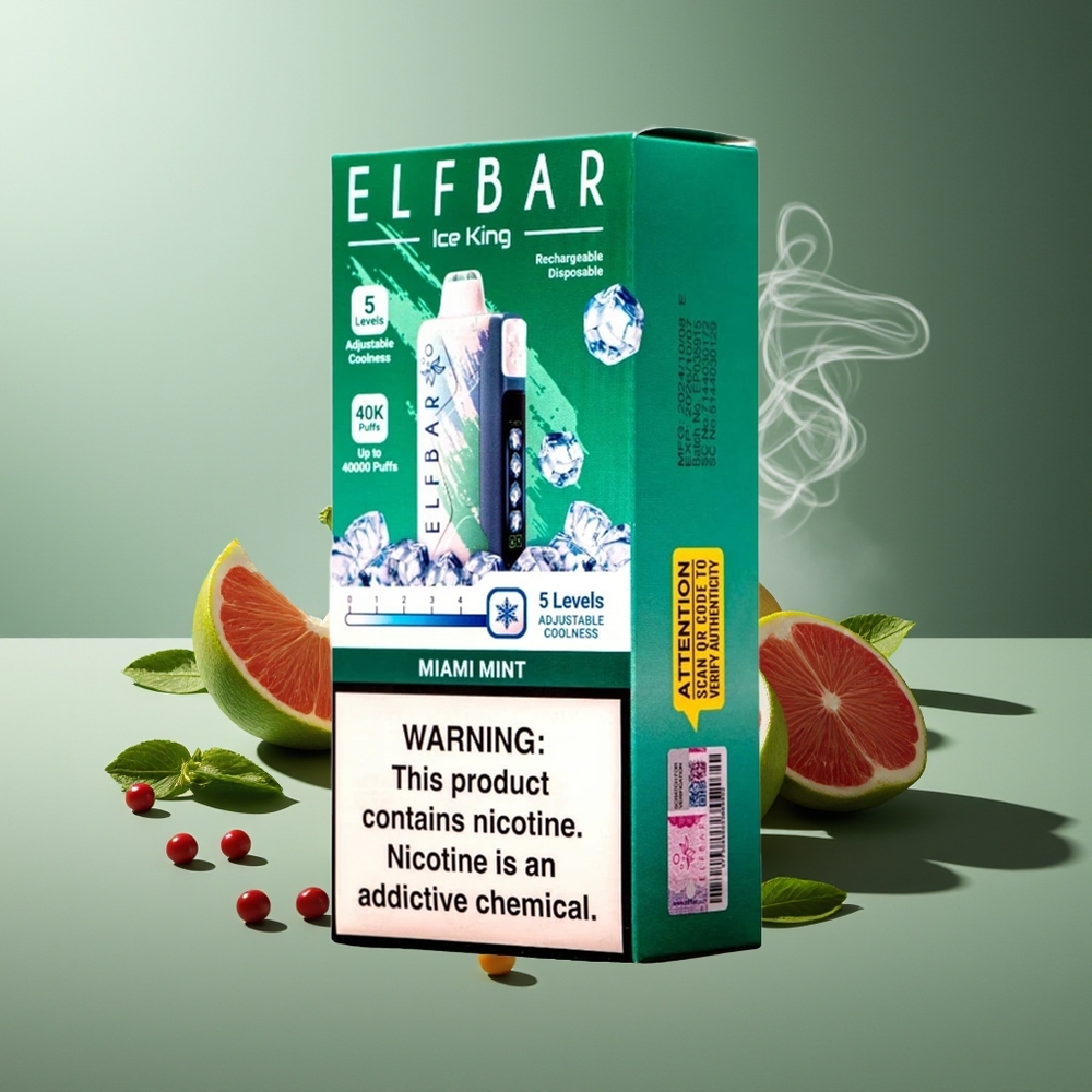 Partihandel Sverige Elf Bar Ice King 40000 Munnar Miami Mynta 20ml 5% LCD Kylning