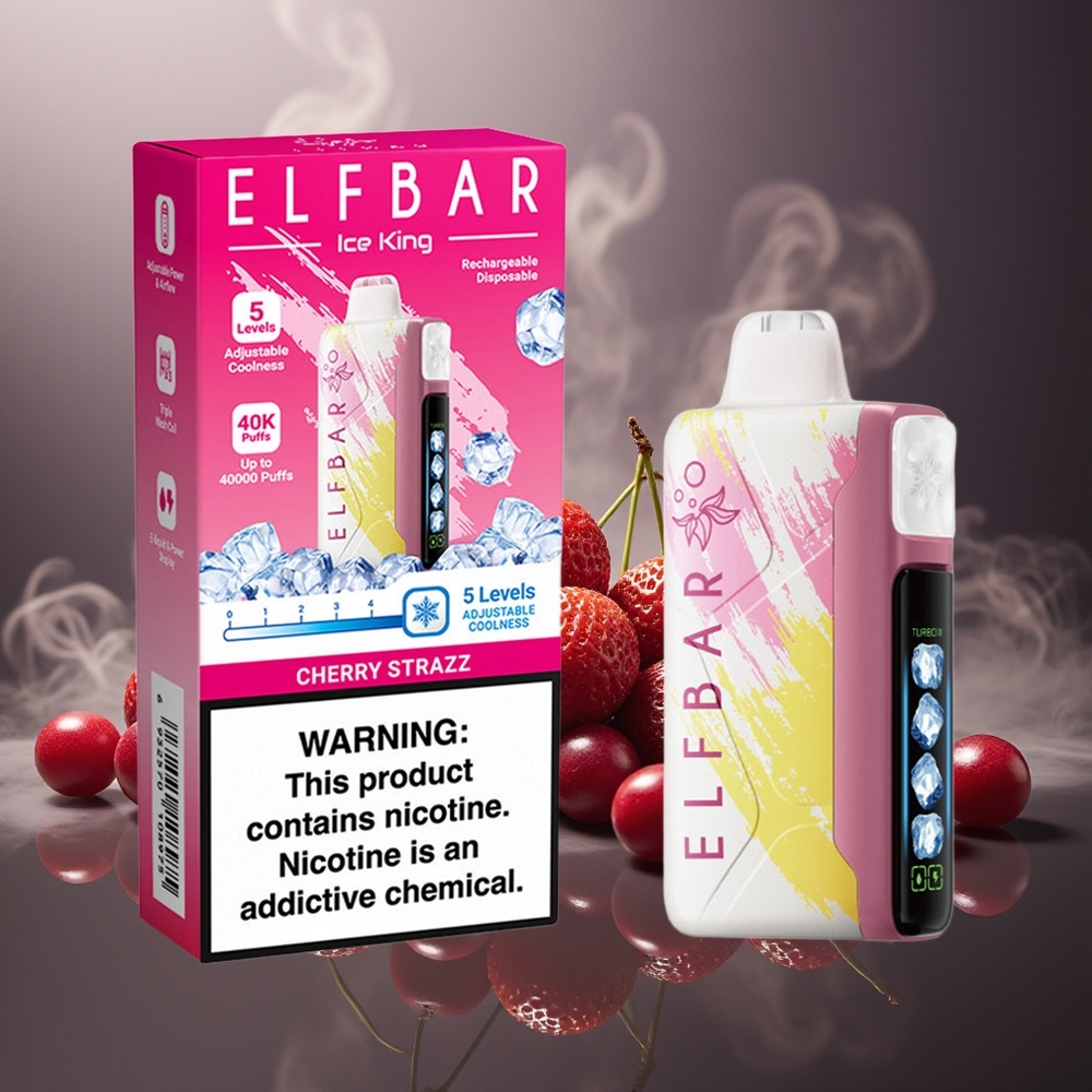 Partihandel Sverige Elf Bar Ice King 40000 Puffs 20ml 5% LCD Laddbar Kylning Körsbär Strazz
