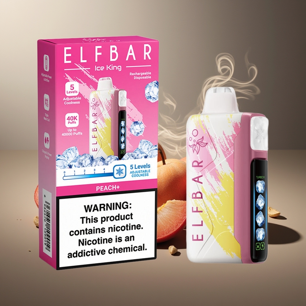 Partihandel Sverige Elf Bar Ice King 40000 Puffs LCD Display 5% Nikotin Persika+