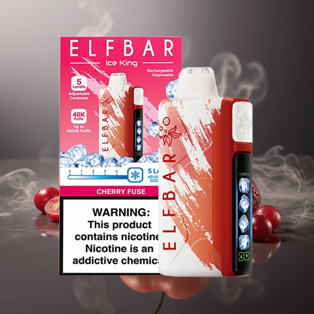 Partihandel Sverige Elf Bar Ice King 40000 Puffs Laddningsbar 850mAh Dual Luftflöde Körsbär Fus