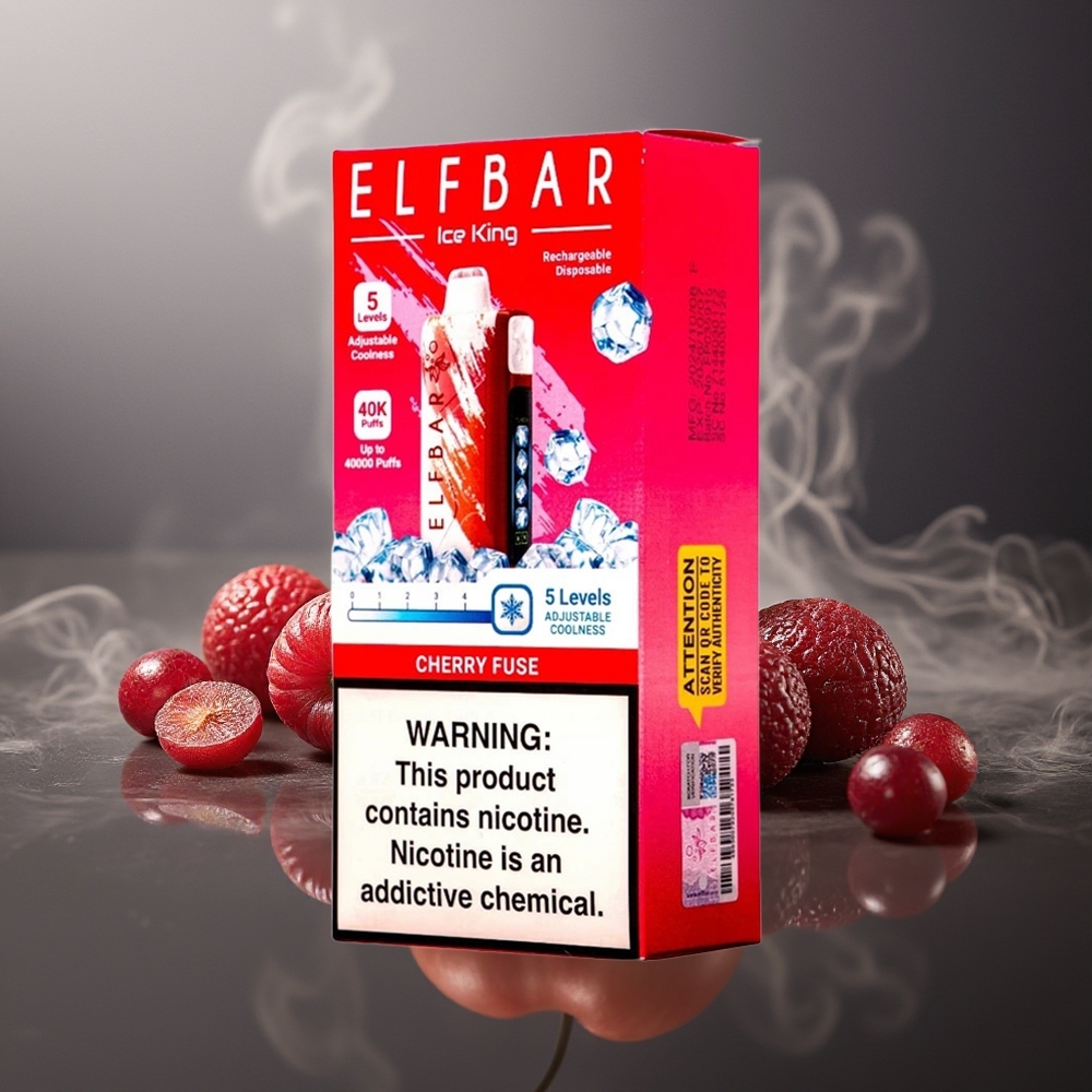 Partihandel Sverige Elf Bar Ice King 40000 Puffs Laddningsbar 850mAh Dual Luftflöde Körsbär Fus